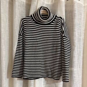 French Connection Black and White Striped Turtleneck Sweater